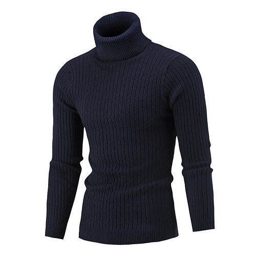

Men's Sweater Pullover Sweater Jumper Turtleneck Sweater Knit Stripe Solid Color Turtleneck Stylish Casual Daily Clothing Apparel Winter Black Wine XS S L