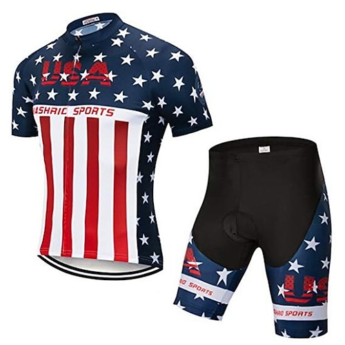 

21Grams Men's Cycling Jersey with Shorts Short Sleeve Mountain Bike MTB Road Bike Cycling Red Blue American / USA USA National Flag Bike Clothing Suit UV Protection Breathable Anatomic Design Quick