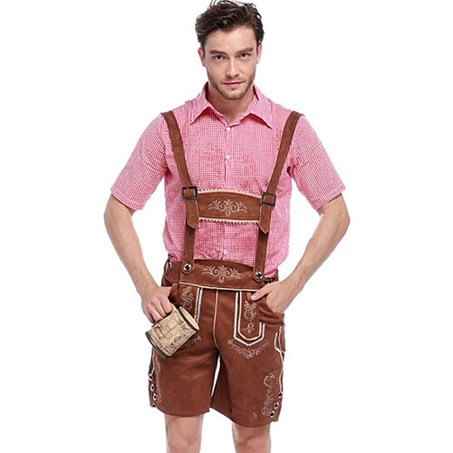 

Carnival Oktoberfest Beer Outfits Lederhosen Men's Blouse Pants Bavarian Costume Olive Brown Blue