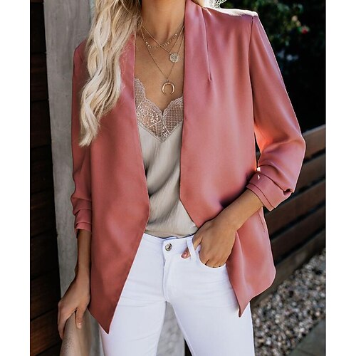 

Women's Coat Daily Spring Fall Long Coat Regular Fit Jacket Long Sleeve Solid Colored Patchwork Dark Pink White Black