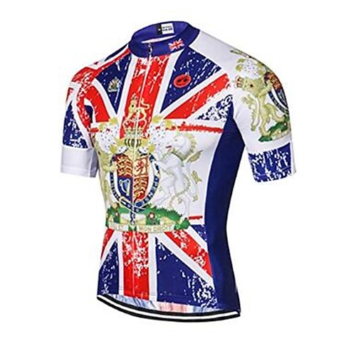 

21Grams Men's Cycling Jersey Short Sleeve Bike Jersey Top with 3 Rear Pockets Mountain Bike MTB Road Bike Cycling Breathable Quick Dry Moisture Wicking Back Pocket Red Blue UK National Flag Polyester