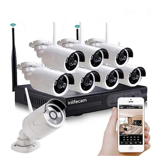 

8CH 720P HD Wifi Wireless NVR Kit Security CCTV System Plug and Play 8pcs Cameras PAL NTSC Support Up to 4TB E-mail Alarm