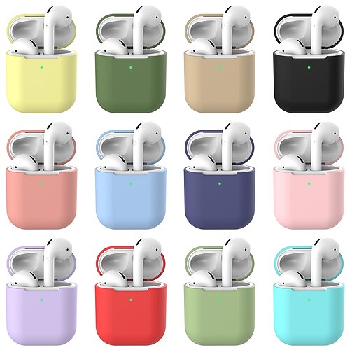 

Capa para Airpods Pele macia de silicone Compatível com Apple Airpods 1/2 Impermeável LED Frontal Visível Antichoque