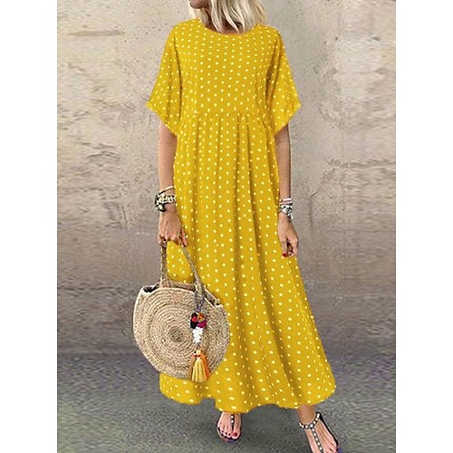 

Women's Casual Dress Sheath Dress Swing Dress Long Dress Maxi Dress Yellow Wine Navy Blue Short Sleeve Polka Dot Print Spring Summer Crew Neck 2022 L XL XXL 3XL 4XL 5XL