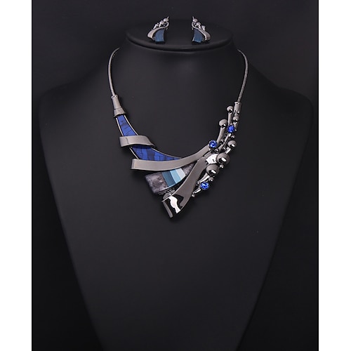 

Bridal Jewelry Sets 1 set Blue Gemstone Rhinestone Alloy 1 Necklace Earrings Women's Artistic Elegant Classic Cute Lovely Geometrical Love irregular Jewelry Set For Party Wedding