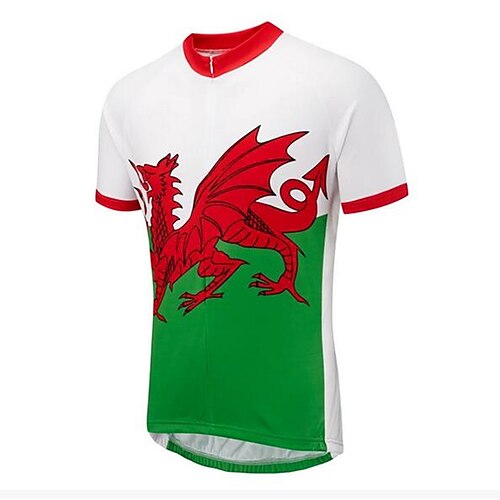 

21Grams Men's Cycling Jersey Short Sleeve Bike Jersey Top with 3 Rear Pockets Mountain Bike MTB Road Bike Cycling Breathable Quick Dry Moisture Wicking Back Pocket Red White Wales National Flag Sports