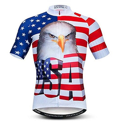 

21Grams Men's Cycling Jersey Short Sleeve Bike Jersey Top with 3 Rear Pockets Mountain Bike MTB Road Bike Cycling Breathable Quick Dry Moisture Wicking Back Pocket Red Blue Animal American / USA Eagle