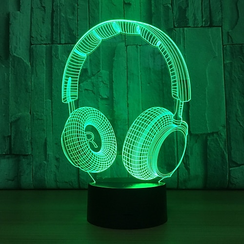 

3D Illusion Headphone Headset Night Light 7 Colors Changing Nightlight for Bedroom Smart Touch Sensor Optical Illusion Bedside Lamps Home Decoration Kids Boys Girls Women Birthday Gifts