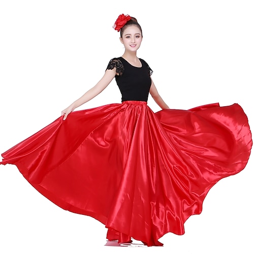 

Flamenco Dress Spain Latin Ballroom Dance Skirts Gore Women's Performance Natural Matte Satin
