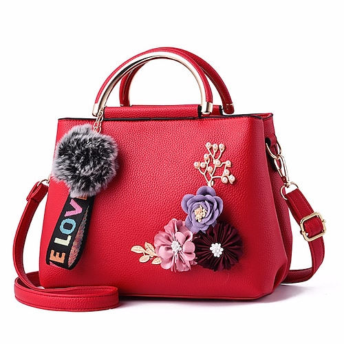 

Women's Leather Bags Handbags Messenger Bag Satchel Top Handle Bag PU Leather Zipper Flower Solid Color Daily Office & Career Blue Black Pink Army Green