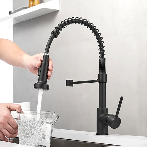 Kitchen Sink Mixer Faucet with Pull Out Sprayer, 360 Swivel Brass