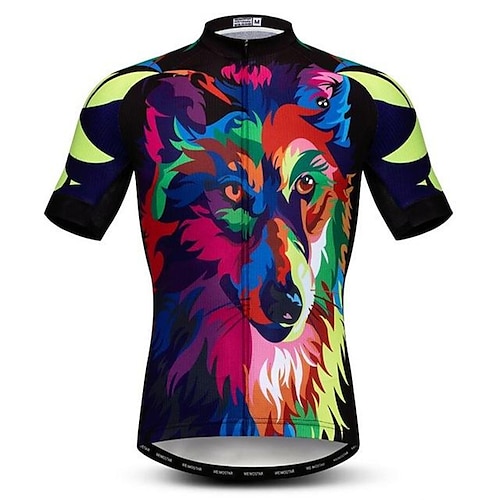 

21Grams Men's Cycling Jersey Short Sleeve Bike Jersey Top with 3 Rear Pockets Mountain Bike MTB Road Bike Cycling Breathable Quick Dry Moisture Wicking Back Pocket Green Black Blue Animal Rainbow Wolf