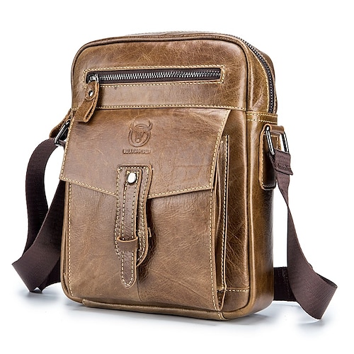 

Men's Crossbody Bag Cowhide Zipper Solid Color Outdoor Daily Yellow Brown Black