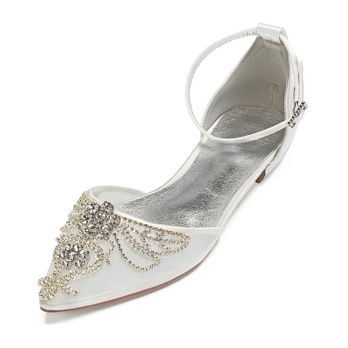 

Women's Wedding Shoes Wedding Party & Evening Mesh Plus Size Ankle Strap Heels Wedding Flats Bridal Shoes Summer Rhinestone Crystal Flat Heel Pointed Toe Basic Satin Mesh Ankle Strap Solid Colored
