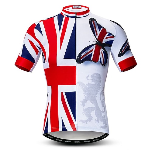

21Grams Men's Cycling Jersey Short Sleeve Bike Jersey Top with 3 Rear Pockets Mountain Bike MTB Road Bike Cycling Breathable Quick Dry Moisture Wicking Front Zipper Red Blue Butterfly UK National Flag