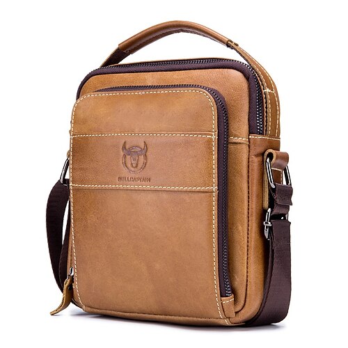 

Men's Messenger Bag Shoulder Messenger Bag Crossbody Bag Cowhide Zipper Solid Color Daily Outdoor Earth Yellow Black Coffee