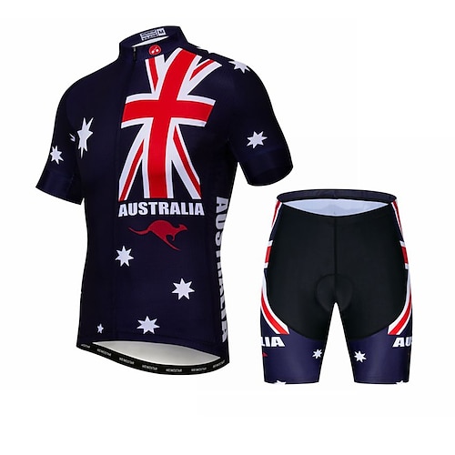 

21Grams Men's Cycling Jersey with Shorts Short Sleeve Mountain Bike MTB Road Bike Cycling Red Blue Australia National Flag Bike Clothing Suit Breathable Quick Dry Back Pocket Elastane Sports