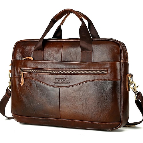 

Men's Handbags Briefcase Top Handle Bag Nappa Leather Cowhide Zipper Solid Color Daily Formal Office & Career Dark Brown