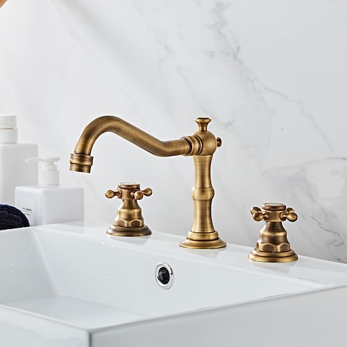 

Bathtub Faucet,Antique Brass Widespread Roman Tub Two Handles Three Holes Bath Taps wiith Hot and Cold Switch