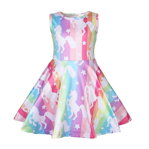

Kids Girls' Swing Dress Unicorn Cartoon Skater Dress Casual Birthday Rainbow Above Knee Sleeveless Active beautiful Cute Dresses Slim