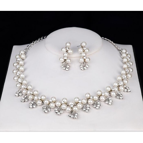 

Bridal Jewelry Sets 1 set White Crystal Imitation Pearl Rhinestone 1 Necklace Earrings Women's Artistic Luxury Elegant Heart Lovely Classic Love irregular Jewelry Set For Party Wedding