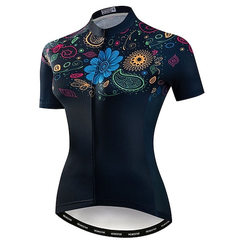 

21Grams Women's Cycling Jersey Short Sleeve Bike Jersey Top with 3 Rear Pockets Mountain Bike MTB Road Bike Cycling Breathable Quick Dry Moisture Wicking Back Pocket White Black Floral Botanical