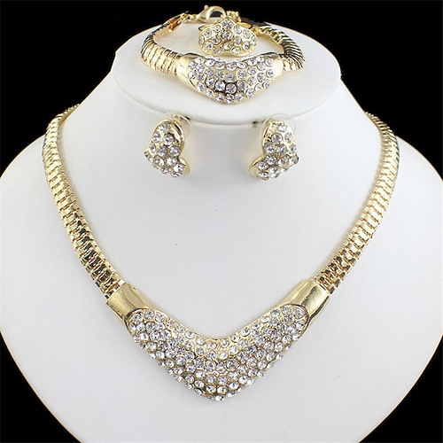 

1 set Bridal Jewelry Sets For Women's Gold Wedding Gift Engagement Rhinestone Alloy Link / Chain Sweet Heart
