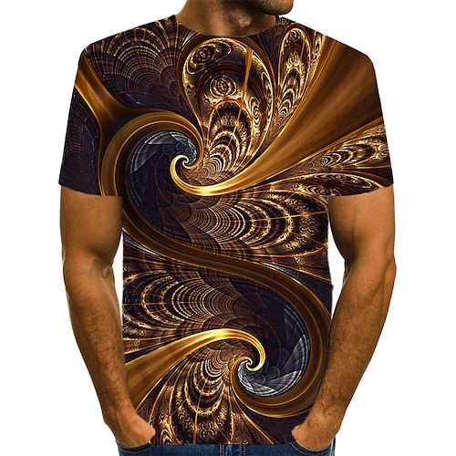 

Men's T shirt Tee Shirt Graphic Abstract Round Neck Brown Street Club Short Sleeve Print Clothing Apparel Streetwear Exaggerated / Summer / Summer