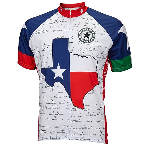 

21Grams Men's Cycling Jersey Short Sleeve Bike Jersey Top with 3 Rear Pockets Mountain Bike MTB Road Bike Cycling Breathable Quick Dry Moisture Wicking Blue White Texas National Flag Sports Clothing
