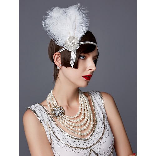 The Great Gatsby Τσάρλεστον Βίντατζ 1920s Χρυσή δεκαετία του '20 Κορδέλα μαλλιών του 1920 Γυναικεία Στολές Καλύμματα Κεφαλής Μαύρο / Λευκό Πεπαλαιωμένο Cosplay Πάρτι Χοροεσπερίδα / Κεφαλόδεσμος