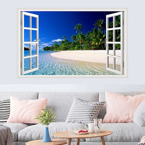 

Coconut Beach Landscape Removable Re-Positionable Floral Botanical Decorative Wall Stickers 44X70cm For Living Room Bedroom Kitchen