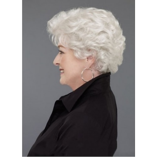 

Gray Wigs for Women Synthetic Wig Wavy Matte Layered Haircut Deep Parting Wig Short Creamy-White Synthetic Hair Women's Simple Classic Women White Wigs