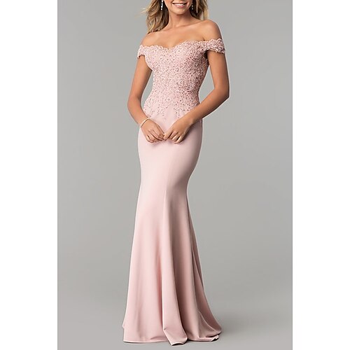 

A sirena Vestiti da sera Elegante Vestito Graduazione Strascico a terra Manica corta Senza spalline Chiffon con Con applique 2023