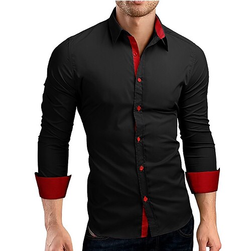 Homme Grandes Tailles Chemise Couleur Pleine Manches Longues Hauts Basique Blanche Noir Rouge