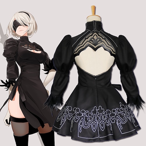 

Inspired by NieR:Automata 2B Anime Cosplay Costumes Japanese Cosplay Suits Cravat Coat Dress For Men's Women's / Gloves / Stockings / Hair Band / Eye Mask / Gloves