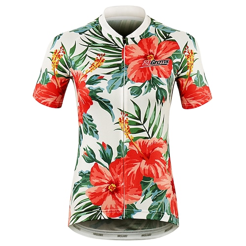 

21Grams Women's Cycling Jersey Short Sleeve Bike Jersey Top with 3 Rear Pockets Mountain Bike MTB Road Bike Cycling Triathlon Breathable Quick Dry Moisture Wicking Reflective Strips Red Floral