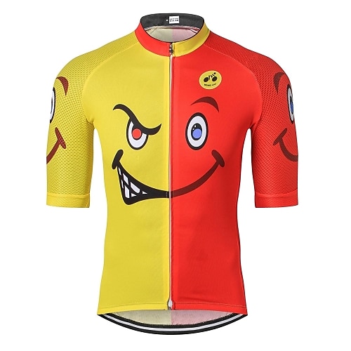 

21Grams Men's Cycling Jersey Short Sleeve Bike Jersey Top with 3 Rear Pockets Mountain Bike MTB Road Bike Cycling Breathable Quick Dry Moisture Wicking Back Pocket Red Yellow Polyester Elastane Sports