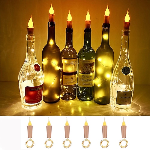 Flame Shaped Warm White Light Wine Bottle Cork Mini String Candle Flameless aa