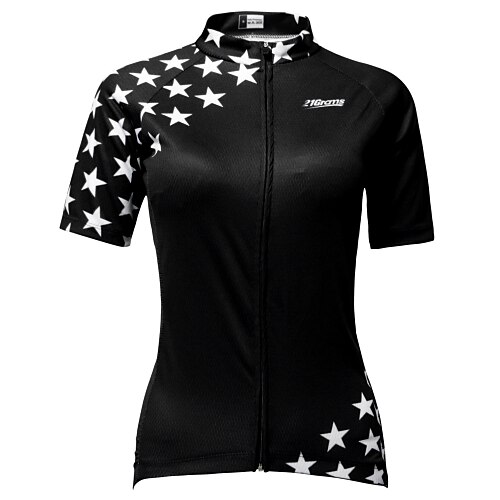 

21Grams Women's Cycling Jersey Short Sleeve Bike Jersey Top with 3 Rear Pockets Mountain Bike MTB Breathable Quick Dry Moisture Wicking Back Pocket Black White Star USA Sports Clothing Apparel