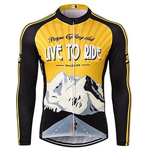 

21Grams Men's Cycling Jersey Long Sleeve Winter Bike Jersey Top with 3 Rear Pockets Mountain Bike MTB Road Bike Cycling UV Resistant Breathable Quick Dry Moisture Wicking Black Yellow Retro Polyester