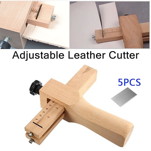 New Adjustable Leather Strap Belt Cutter with 5 Blades DIY Hand Leather  Belt Cutting Wooden Strip Cutter Leather Craft Tools