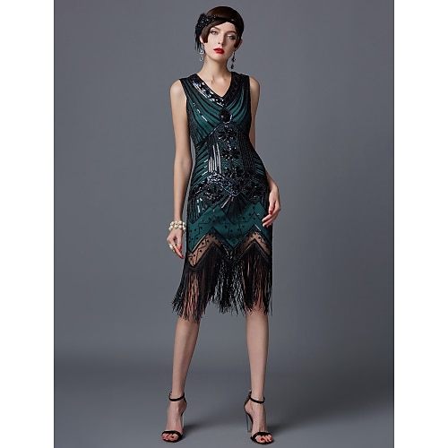 

The Great Gatsby Charleston Roaring 20s 1920s Cocktail Dress Vintage Dress Flapper Dress Dress Halloween Costumes Prom Dresses Women's Sequins Costume Vintage Cosplay Party Homecoming Prom Sleeveless