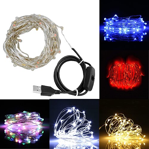 

10M 100 Leds Fairy String Lights 5V Lamp USB Powered Copper Wire Starry Fairy Lights for Decoration with OFF/ON Switch