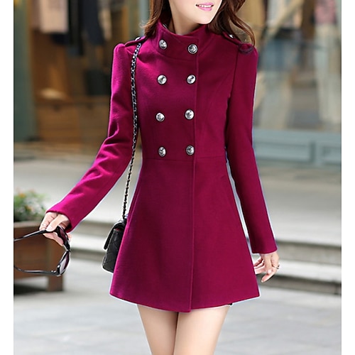 Women's Coat Business Daily Date Fall Winter Spring Long Coat Stand Collar  Regular Fit Basic Elegant & Luxurious Jacket Long Sleeve Solid Colored High  