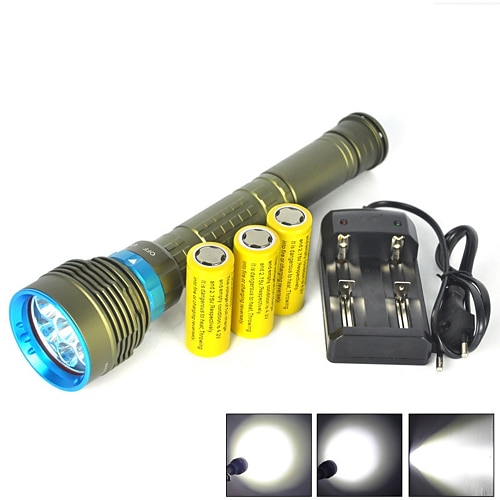 

LED Flashlights / Torch Diving Flashlights / Torch Waterproof 10000 lm LED Emitters 3 Mode with Batteries and Charger Waterproof Professional Anti-Shock Wearproof Camping / Hiking / Caving Diving
