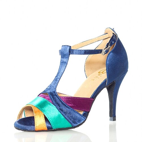 

Per donna Scarpe per balli latini Scarpe da ballo Prestazioni Samba Raso Semplice A fantasia Tacco alto sottile Con cinturino a T Blu