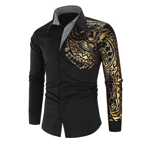 

Men's Shirt Graphic Normal Print Long Sleeve Party Regular Fit Tops Regular Classic & Timeless Fashion Casual Daily Work Collar White Black Red Party Wedding Business Casual