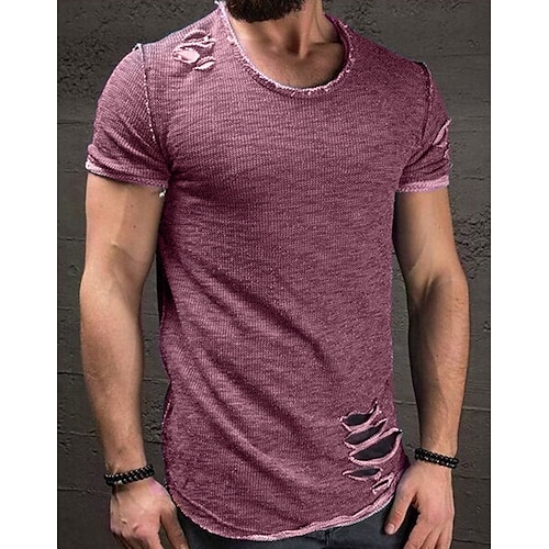 

Men's T shirt Tee Graphic Solid Colored Round Neck Purple Gray Black Short Sleeve Clothing Apparel Muscle / Slim