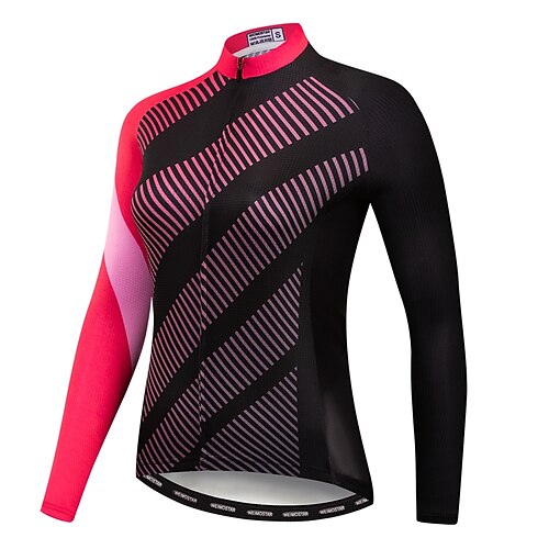 

21Grams Women's Cycling Jersey Long Sleeve Winter Bike Jersey Top with 3 Rear Pockets Mountain Bike MTB Road Bike Cycling UV Resistant Breathable Quick Dry Moisture Wicking Fuchsia Stripes Polyester
