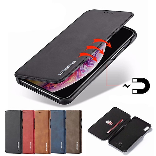 Phone Case For iPhone 15 Pro Max Plus iPhone 14 13 12 11 Pro Max Mini X XR XS Max 8 7 Plus Wallet Case Flip Cover with Stand Holder Magnetic Solid Color PC PU Leather